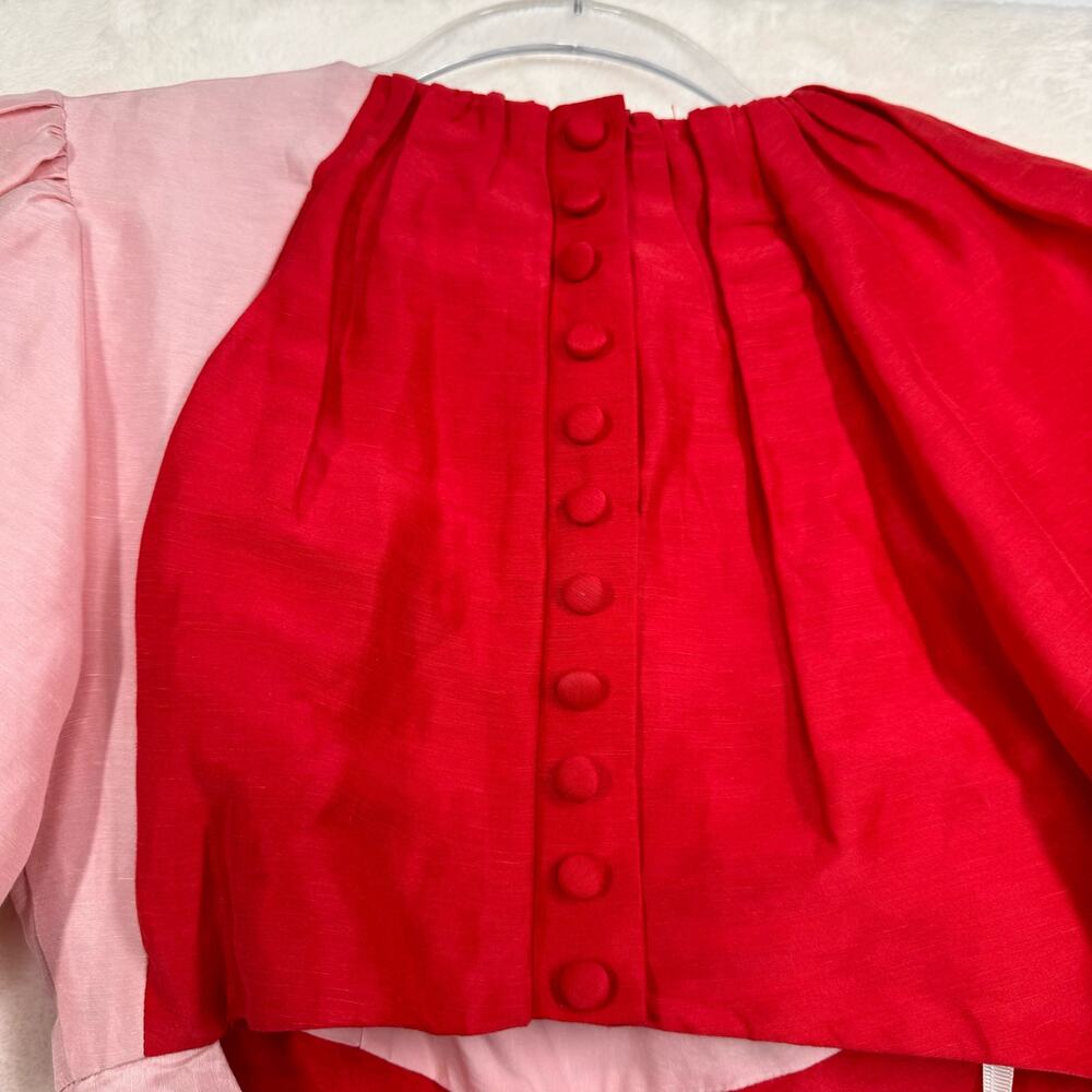 Aje Impermanence Entwined Midi Dress Pink Red Silk Puff Sleeve Party Size XXS - Picture 8 of 16